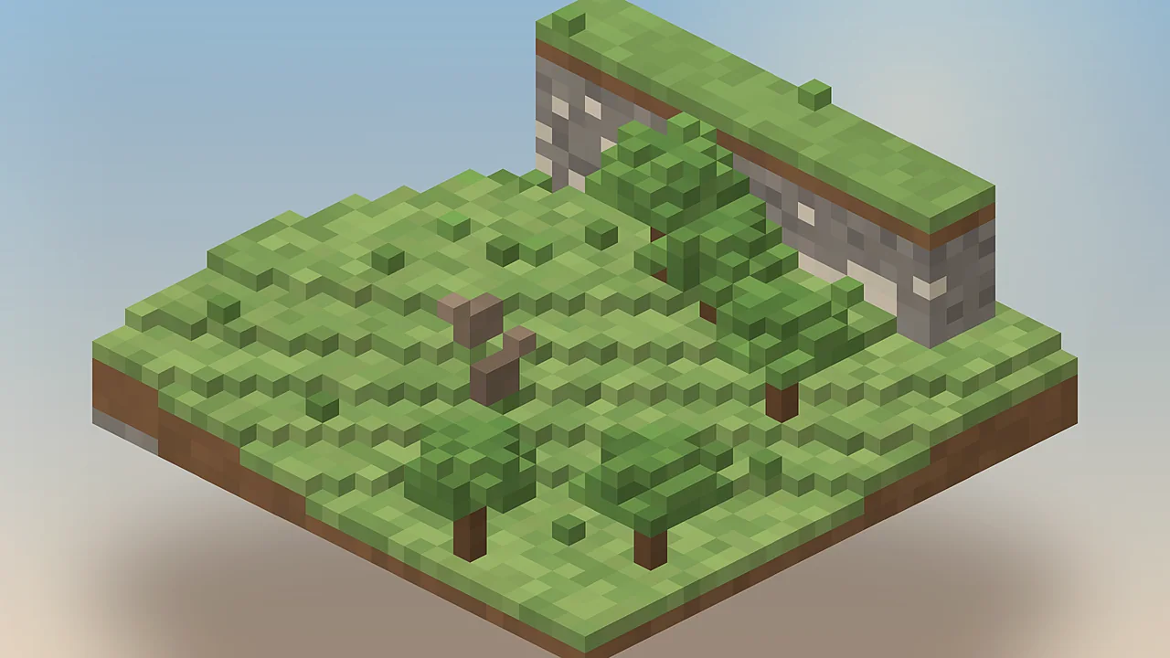 Minecraft fossil cliff with an embedded dinosaur skeleton exposed in stone