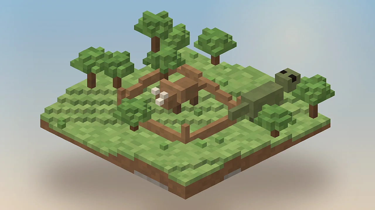 Fenced dinosaur enclosure with a Triceratops inside and a Tyrannosaurus outside