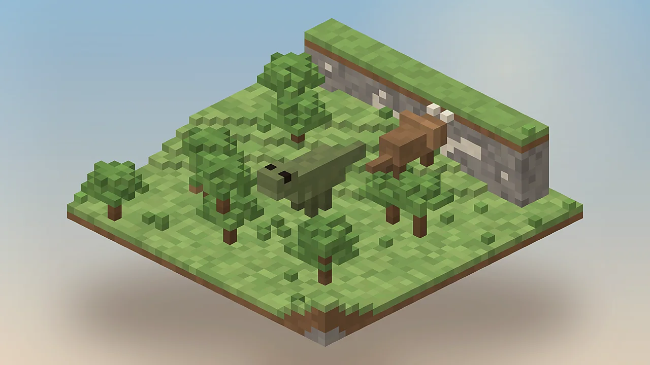 Fossils and Archeology Mod scene with a Tyrannosaurus, raptors and a fossil cliff in Minecraft