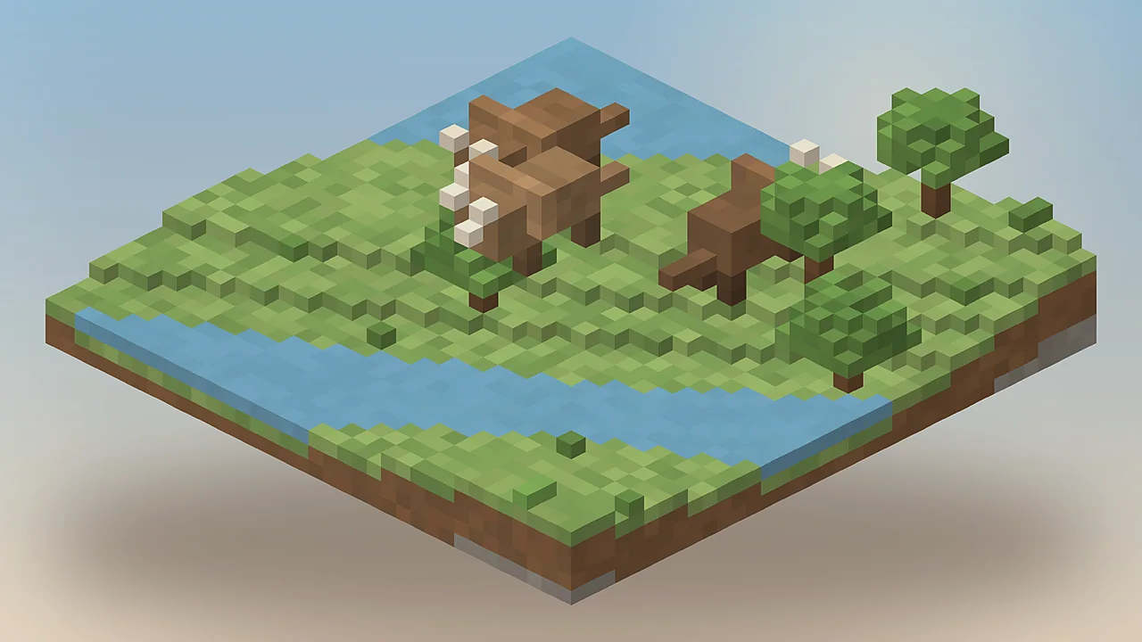 Herd of Triceratops on grassy plains in Minecraft